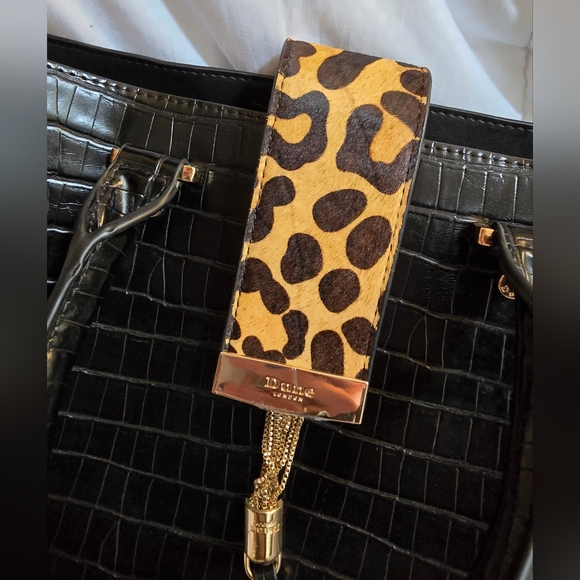 NWOT Dune London Vegan Leather Reptile Effect Satchel w/Crossbody Strap, Black. - Picture 12 of 13